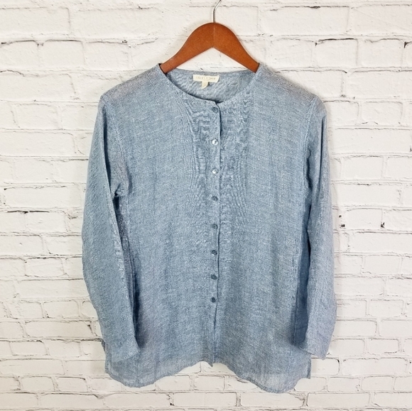 Eileen Fisher Tops - Eileen Fisher blue linen long sleeve shear top SP